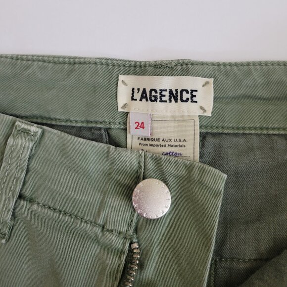 L'Agence Jem Brigade Denim Cropped Trouser Side Stripe Pant, Green - Picture 9 of 13